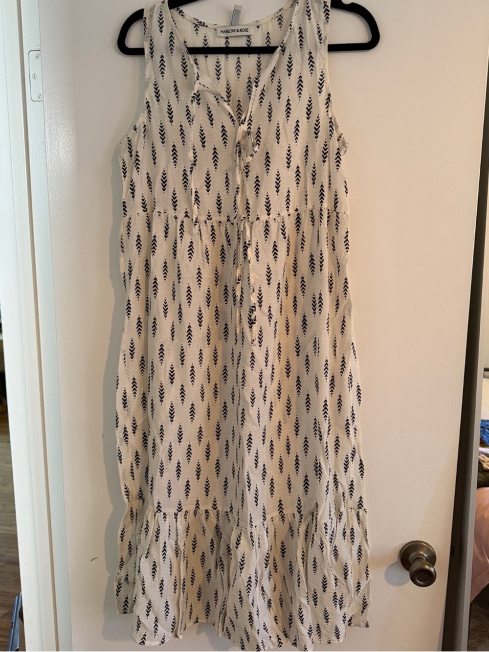 Harlow & Rose Cream Midi Dress with black Leaf Print